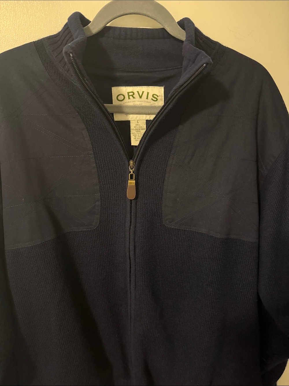 Orvis Men's Outdoors Navy Wool Full-Zip Lined Sweater Jacket - Picture 3 of 3
